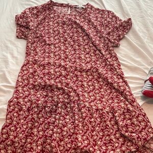 LOFT Red and Cream Floral Dress